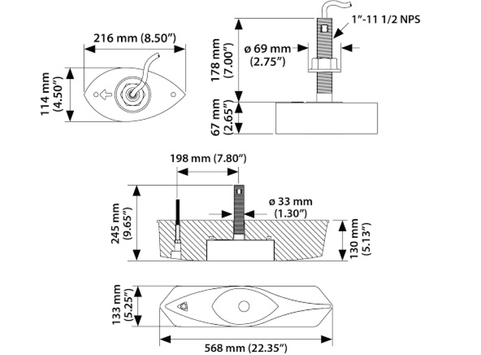 Lowrance Simrad SS260 1KW Durchgangswandler Stahl Painestore