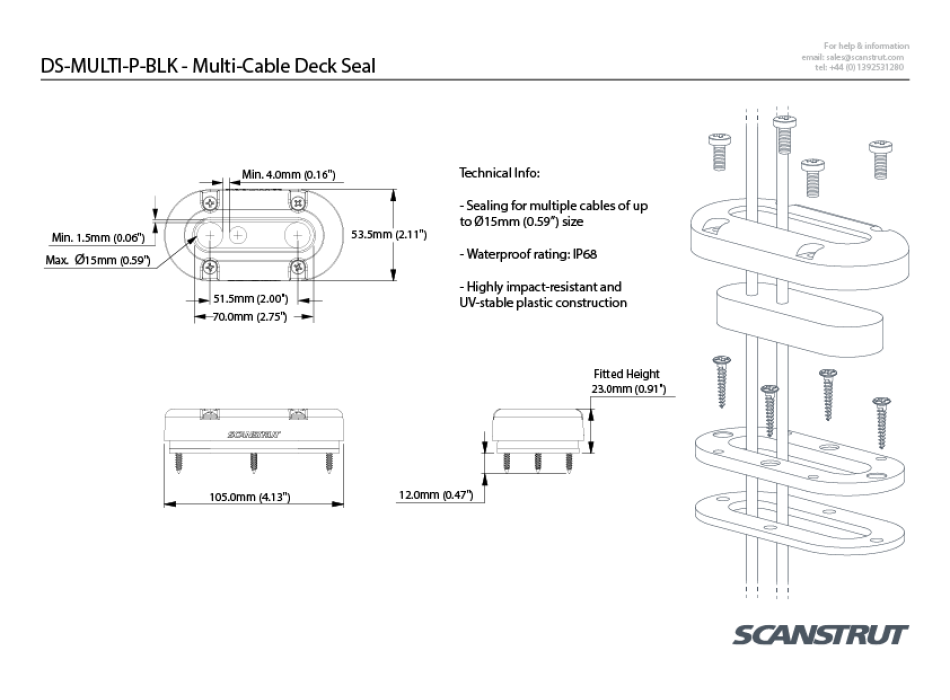 Scanstrut DS-MULTI waterproof multi-cable gland kit Painestore